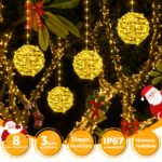 Ollny LED-Kugellichterkette 20cm, 4er-Set mit 184 LEDs & Fernbedienung – Warmweiss Außendeko – Bild 2