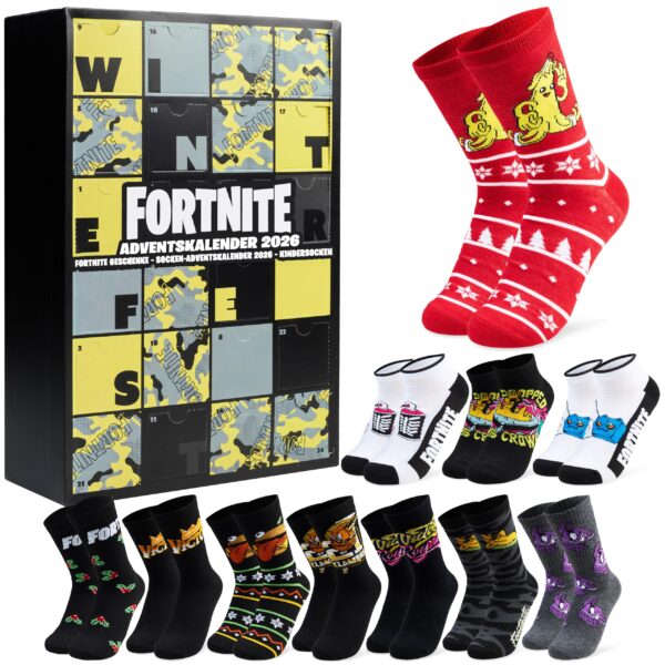 Get Trend Fortnite Socken Adventskalender 24 Paar – Gaming Geschenk für Teenager & Herren