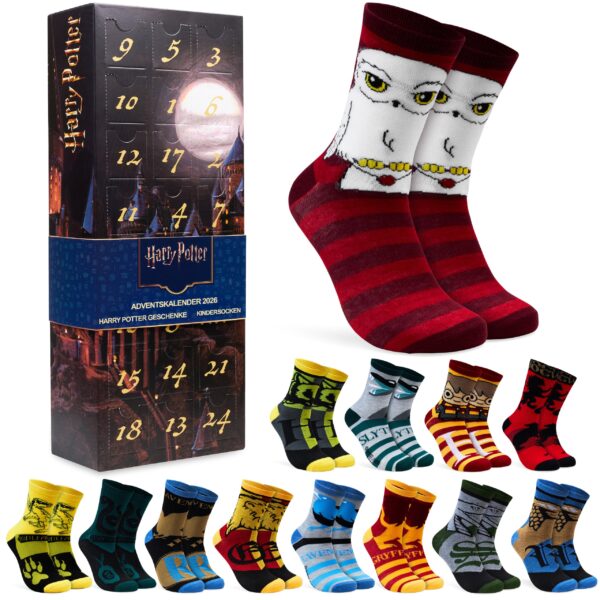 Get Trend Harry Potter Socken Adventskalender 2026 – 24 Paar Damen Socken (Grösse 33-39)
