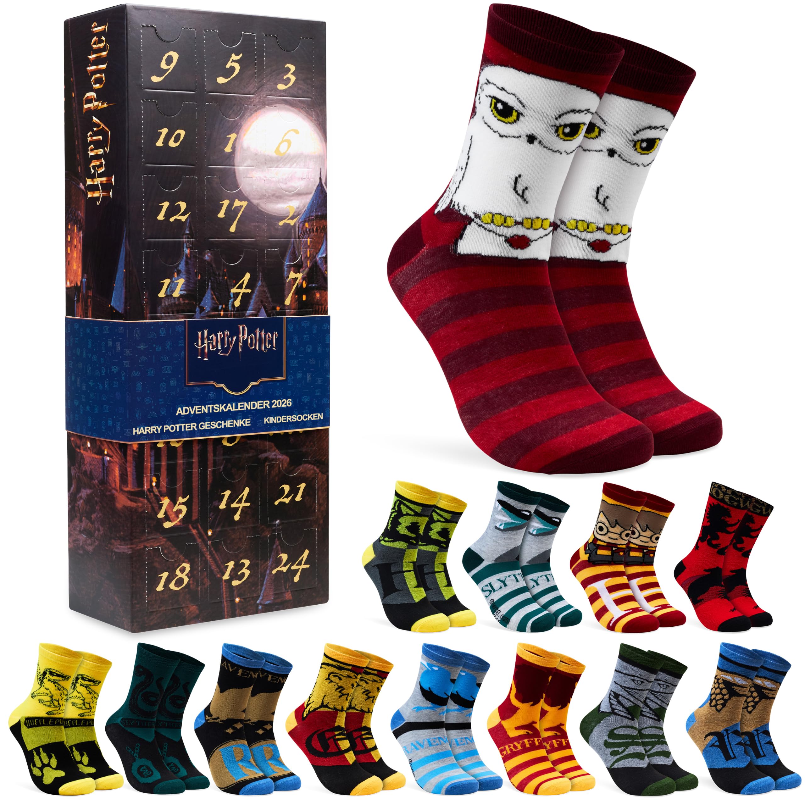 91U9GxuwY1L._SY2560_.jpg Get Trend Harry Potter Socken Adventskalender 2026 – 24 Paar Damen Socken (Grösse 33-39) – Bild 1