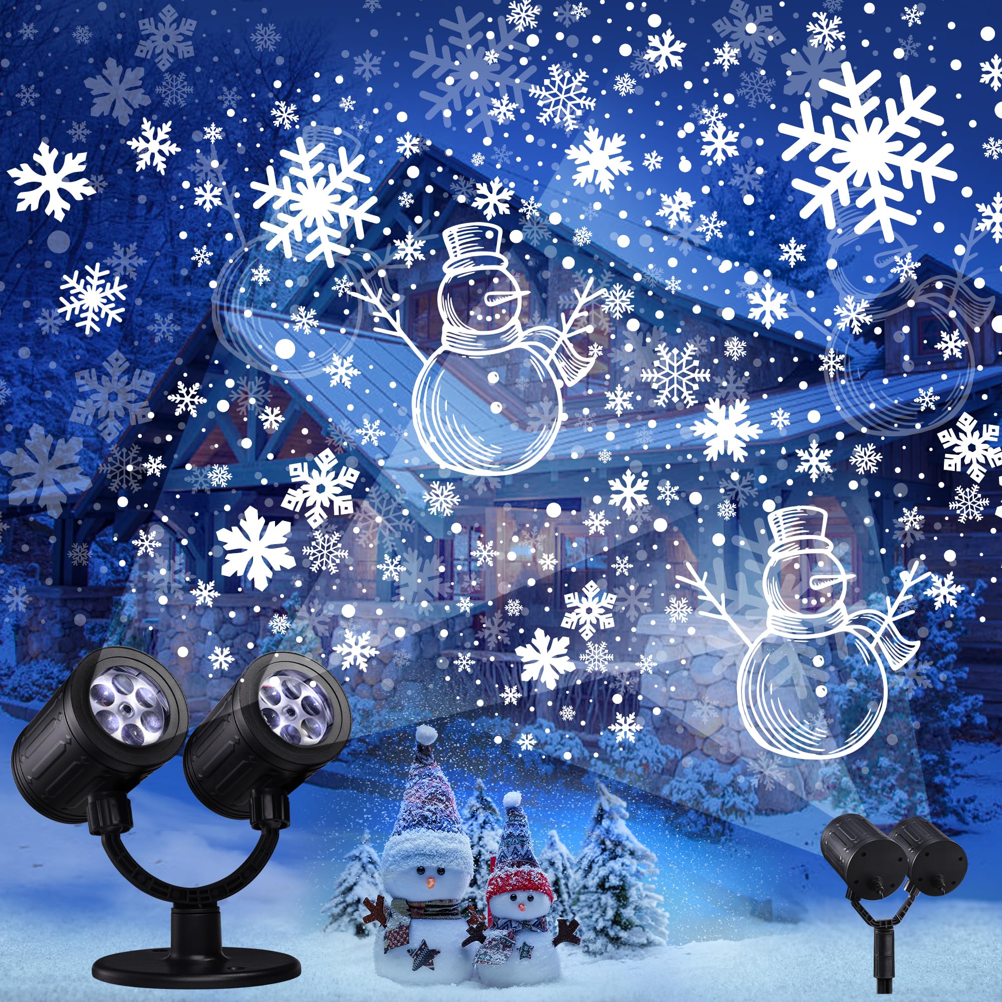 91Uhog7h3tL._SY2000_.jpg iShabao Doppelkopf LED Schneeflocken Projektor – Wasserdichte Weihnachtsdeko mit Timer für Aussen – Bild 1