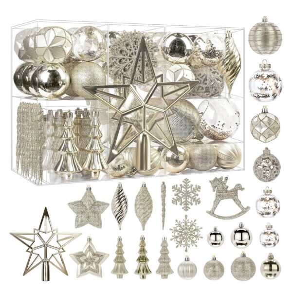 SHareconn 100er Weihnachtskugeln Set Champagner – Bruchsicherer Christbaumschmuck aus Kunststoff