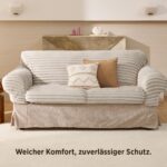 BEDSURE Kuscheldecke 220x240 cm Beige – Premium Fleecedecke mit Streifenmuster für Couch & Bett – Bild 5