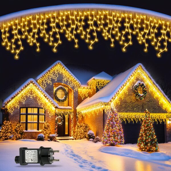 BLOFUN 20M Eisregen Lichterkette Außen Warmweiss – 720 LED mit Timer & 8 Modi
