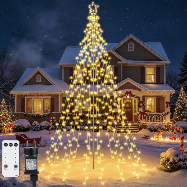 Joomer Weihnachtsbeleuchtung 274 LED 2,3m mit Stern – Dimmbar & Fernbedienung für Aussen