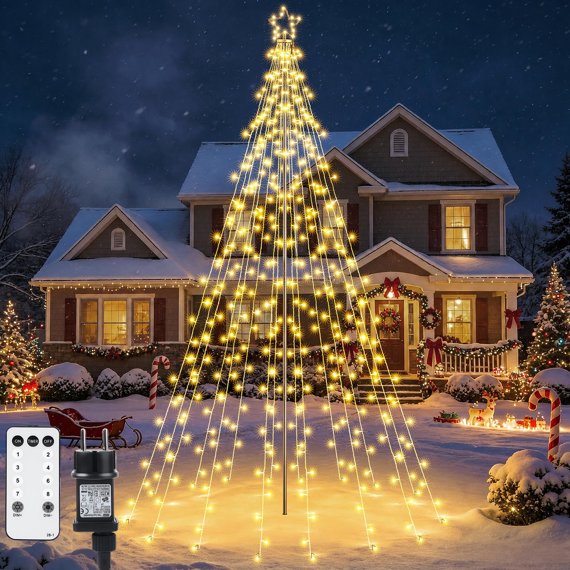 91ZpowfAvRL._SY2000_.jpg Joomer Weihnachtsbeleuchtung 274 LED 2,3m mit Stern – Dimmbar & Fernbedienung für Aussen – Bild 1