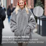 BEDSURE Hoodie Decke 95x85cm mit Ärmeln & Taschen – Premium Kuscheldecke Grau – Bild 4