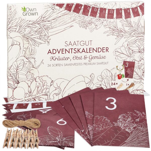 Saatgut Adventskalender 2026 – 24 Kräuter-, Gemüse- & Obstsamen Set von OwnGrown