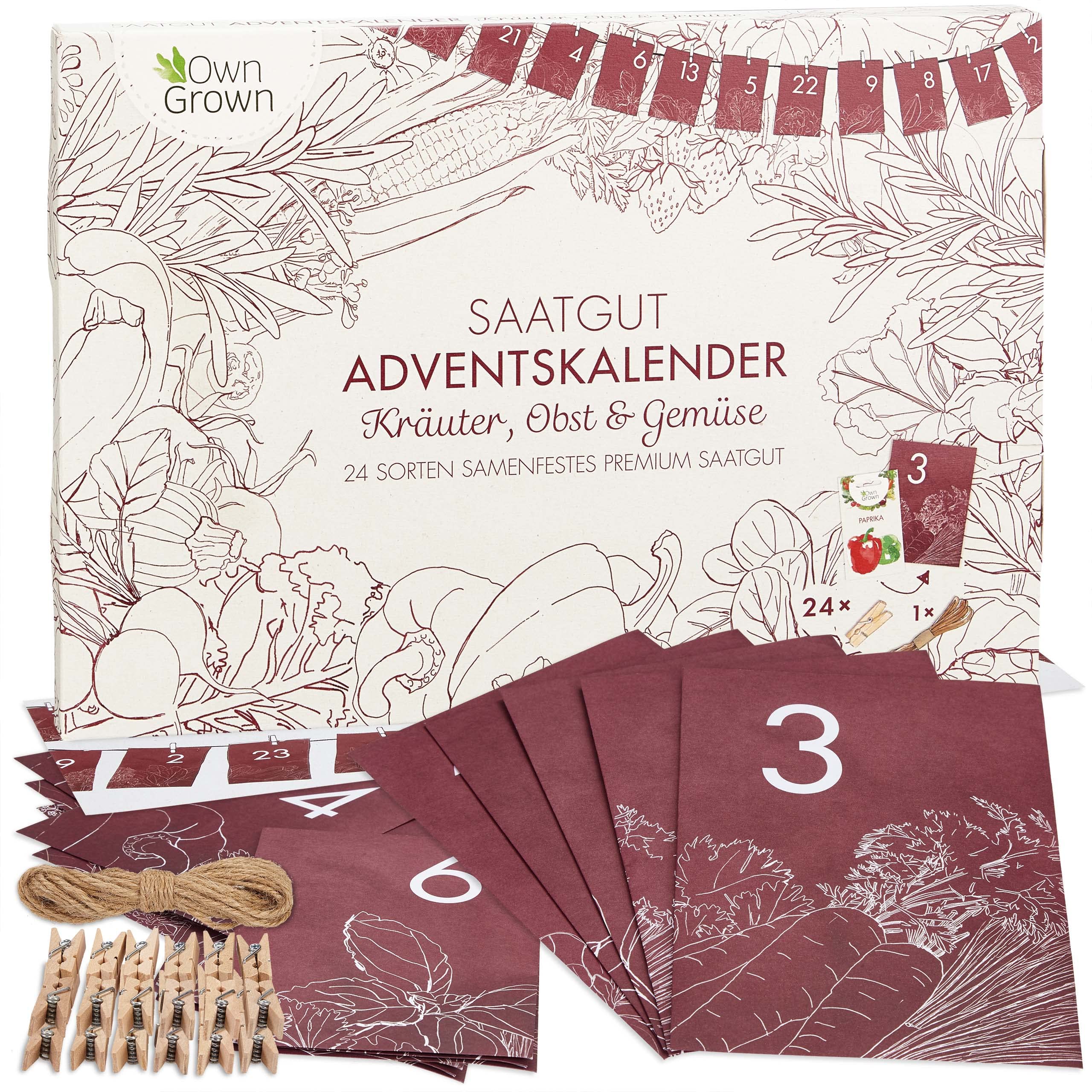 91aNNPFYoNL._SY2560_.jpg Saatgut Adventskalender 2026 – 24 Kräuter-, Gemüse- & Obstsamen Set von OwnGrown – Bild 1