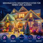 Buudala Eisregen Lichterkette 6,4m IP65 – 200 LEDs mit 8 Modi & Timer für Außen – Bild 2