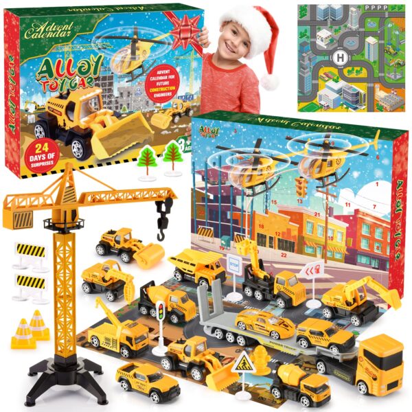 Adeokay Adventskalender 2026 Kinder – 24 Baustellen-Spielzeuge für 3–6 Jahre