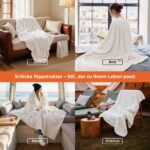 BEDSURE Kuscheldecke 150x200 cm Wollweiß – Premium Fleecedecke mit Streifenmuster für Sofa & Bett – Bild 5