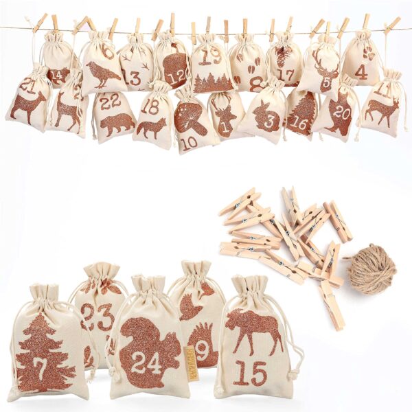 Papierdrachen Adventskalender 2026 – 24 Leinen-Säckchen mit Waldtieren & Zubehör