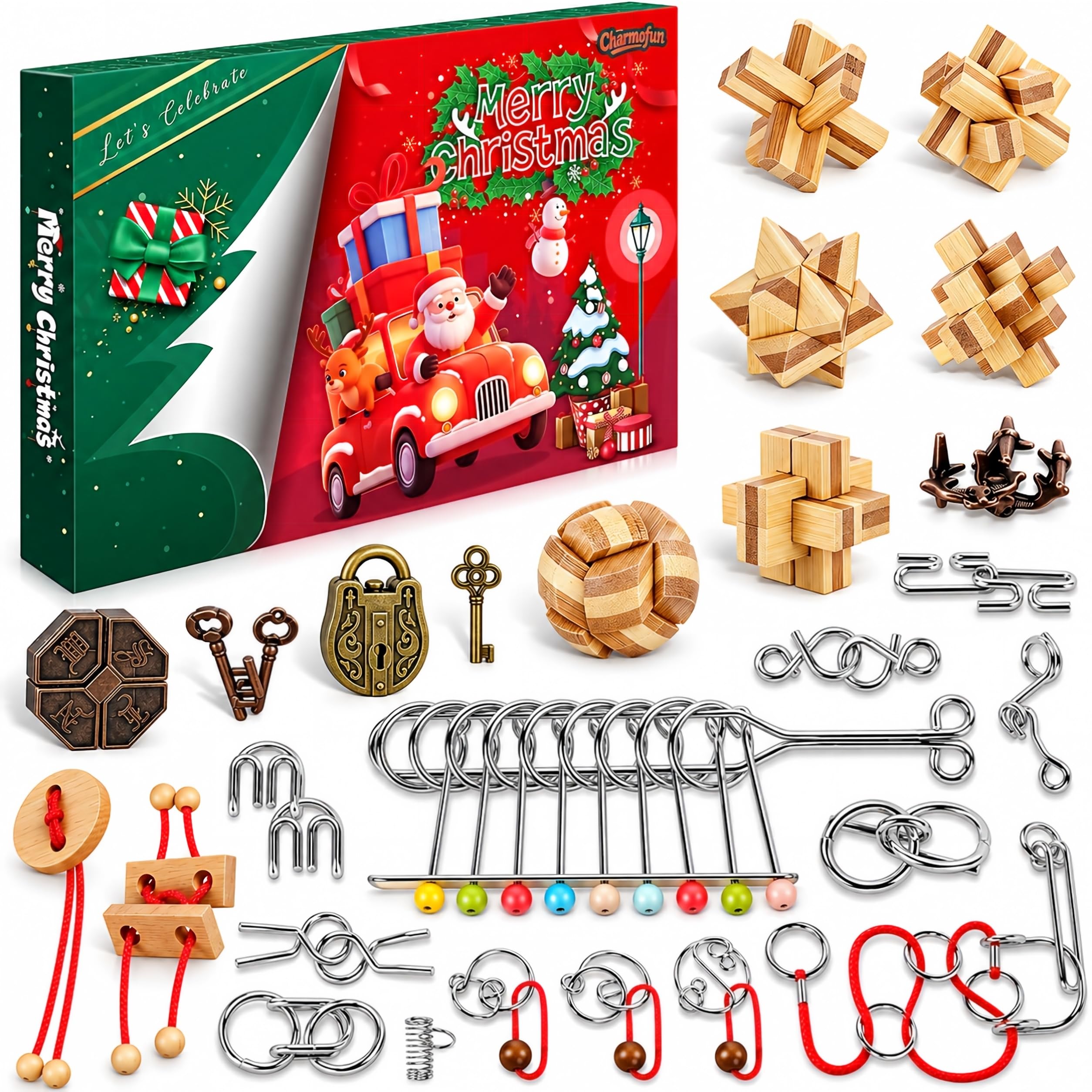 FORMIZON Adventskalender 2026 mit 24 Knobelspiele – Metall- & Holzpuzzles für Familie