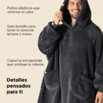 BEDSURE Hoodie Decke mit Ärmeln 95x85cm Anthrazit – Sherpa Kuscheldecke mit Taschen – Bild 6