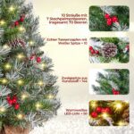 Yaheetech 2er-Set Mini Weihnachtsbaum 92cm mit LED & Schnee – Tischbaum mit Warmweiss – Bild 5