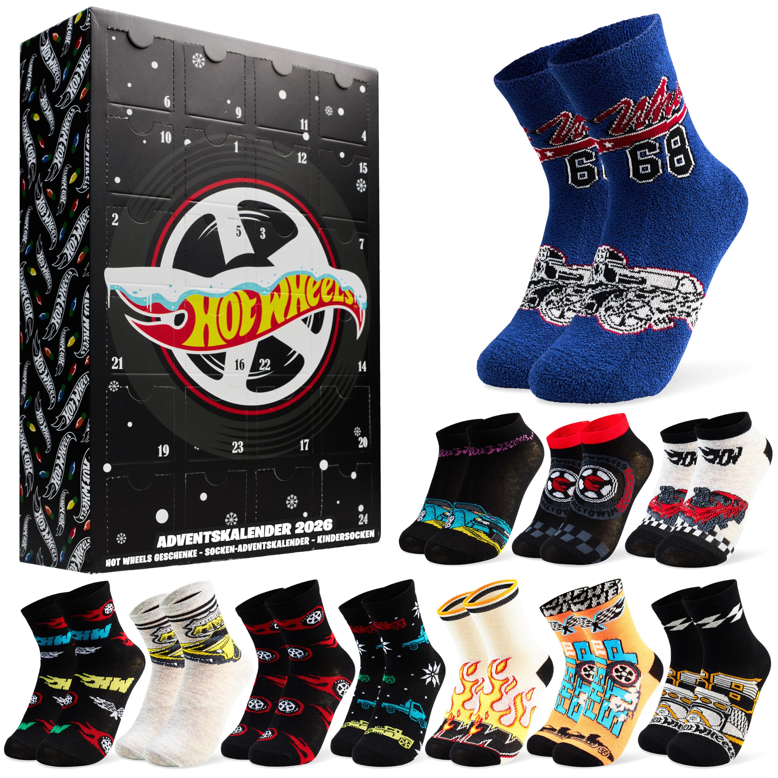 91orA8bVhiL._SY2560_.jpg Get Trend Hot Wheels Socken Adventskalender 2026 – 24 Paar für Jungen EU 27-32 – Bild 1