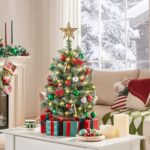 Yaheetech 2er-Set Mini Weihnachtsbaum 92cm mit LED & Schnee – Tischbaum mit Warmweiss – Bild 9