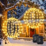 2er Set Weihnachtsbeleuchtung Außen 30 cm – Faltbare LED-Kugeln warmweiss mit Timer & 8 Modi