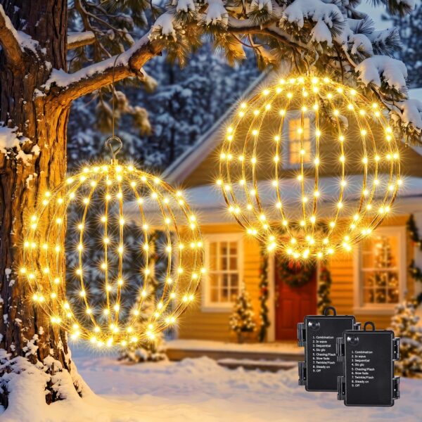2er Set Weihnachtsbeleuchtung Außen 30 cm – Faltbare LED-Kugeln warmweiss mit Timer & 8 Modi