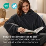 BEDSURE Hoodie Decke mit Ärmeln 95x85cm Anthrazit – Sherpa Kuscheldecke mit Taschen – Bild 2