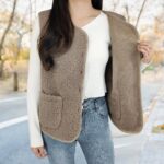 beifon Teddy Fleece Weste Damen – Ärmellose Fellweste mit V-Ausschnitt für Herbst & Winter – Bild 3