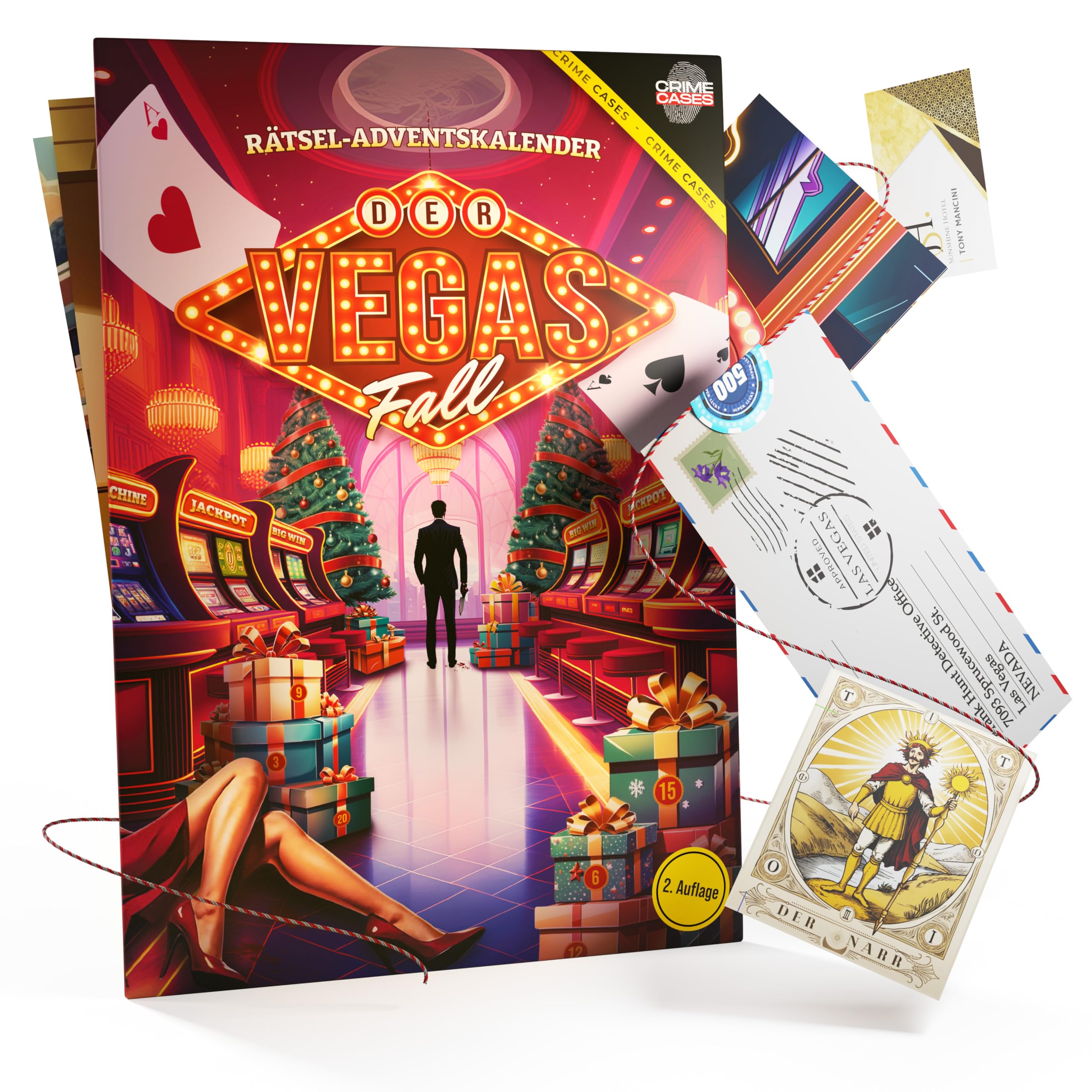 CRIMECASES Krimi-Adventskalender «Der Vegas Fall» – 24 Escape Rätsel mit Hörspiel für Erwachsene ab 14