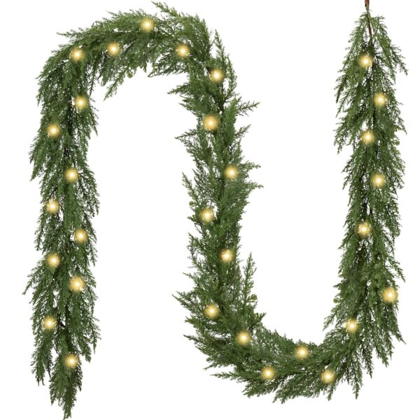 Valery Madelyn 270cm Weihnachtsgirlande grün mit 30 LED Timer – Tannengirlande für Kamin & Treppen