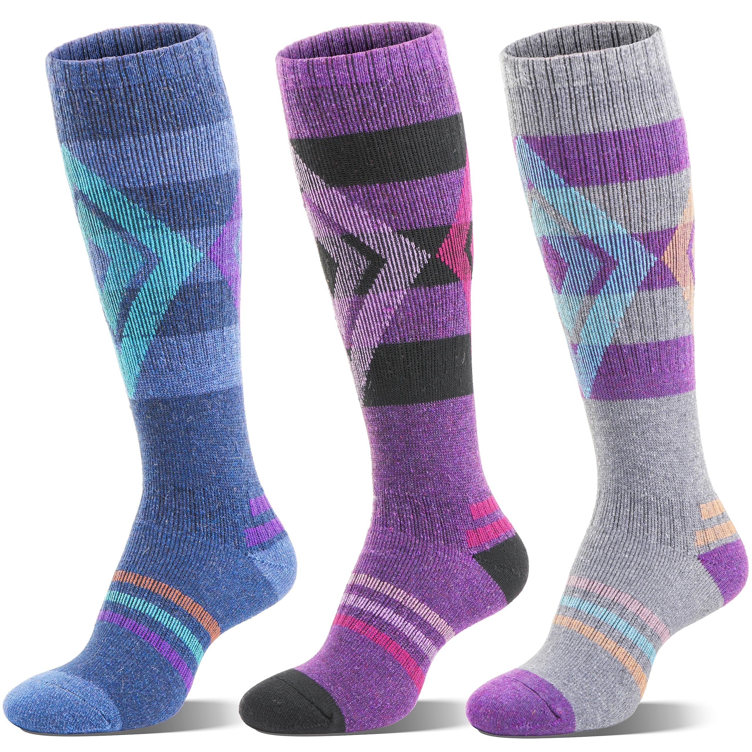 Welwoos Merino Skisocken – Thermische Wintersocken mit Kompression für Damen & Herren (3 Paare)