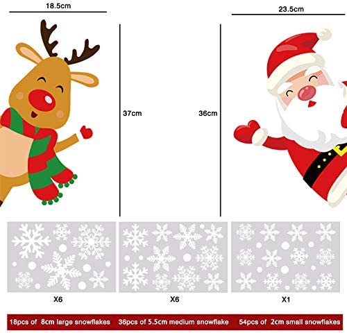 MSQ Weihnachts Fensteraufkleber Set – 4 Blätter, Schneemann, Weihnachtsmann, Rentier, PVC, Wiederverwendbar